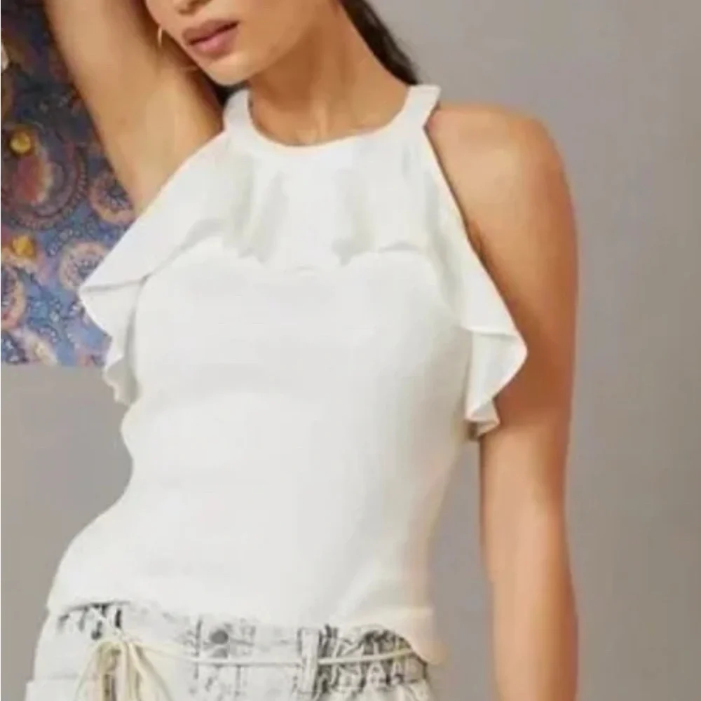 Maeve Cream Ruffle Halter Tank - Picture 2 of 5